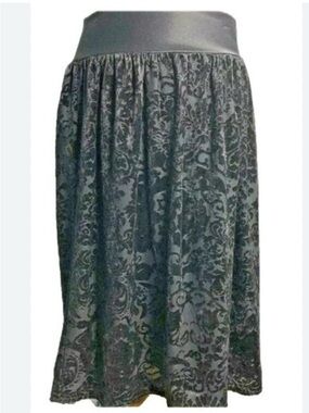 Requirements Skirt Black Floral Velvet Midi Stretch Waist Size Medium